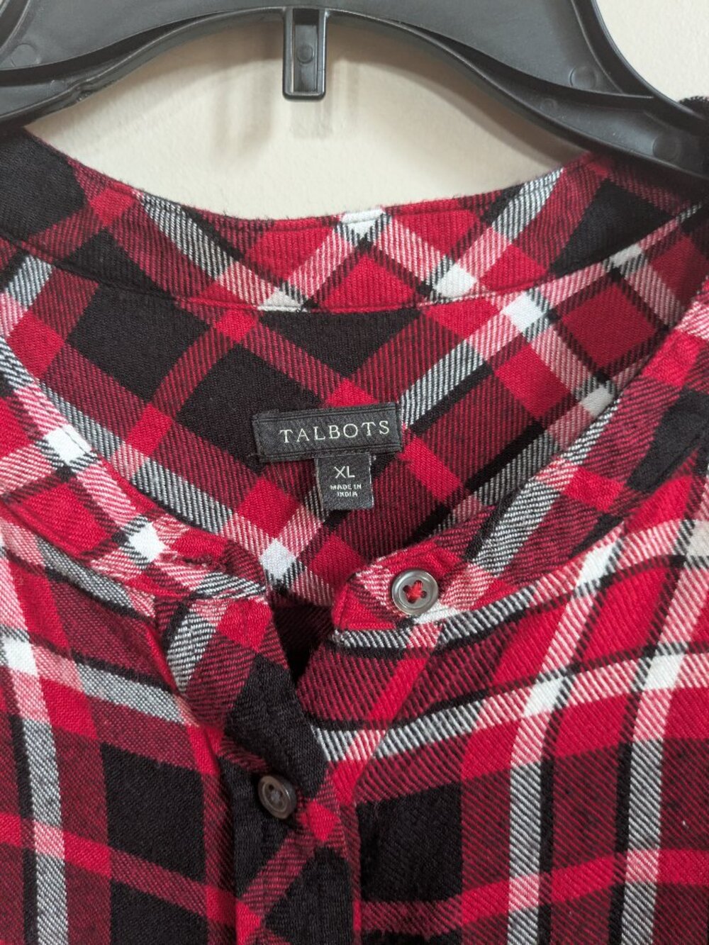 talbots red black white plaid viscose flannel button up shirt size xl #502 - Picture 1 of 4